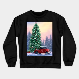 Snowing Christmas Tree Farm Santa Christmas Truck Heading to the Village Crewneck Sweatshirt